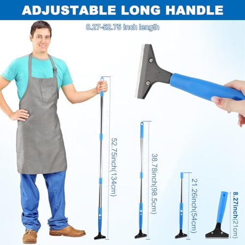 Heavy Duty Floor Scraper, 4" Wide Razor Blade Scraper Tool with 48" Long Handle, 10PCS Extra Metal Blades for Cleaning Wall Glass Floor Paint Gum Stains Stickers Linoleum Stove Top