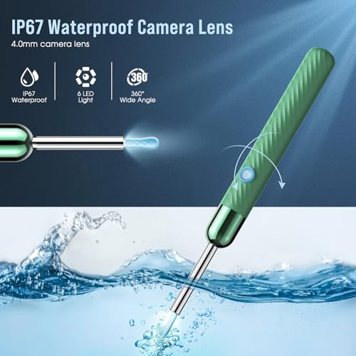 LEIPUT Ear Wax Removal - Earwax Remover Tool with 8 Pcs Ear Set - Ear Canal Cleaner with 1080P Camera - Ear Cleaning Kit with 6 Ear Spoon - Ear Camera for iOS & Android (Green) - color: Green
