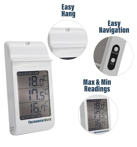 Digital Greenhouse Thermometer for Monitoring Maximum and Minimum Temperatures - High Low Thermometer for Recording Max and Min Temperatures Garage Greenhouse Accessories Indoor Outdoor | Monitor Maximum and Minimum Temperatures, Wall Mounted Greenhouse A