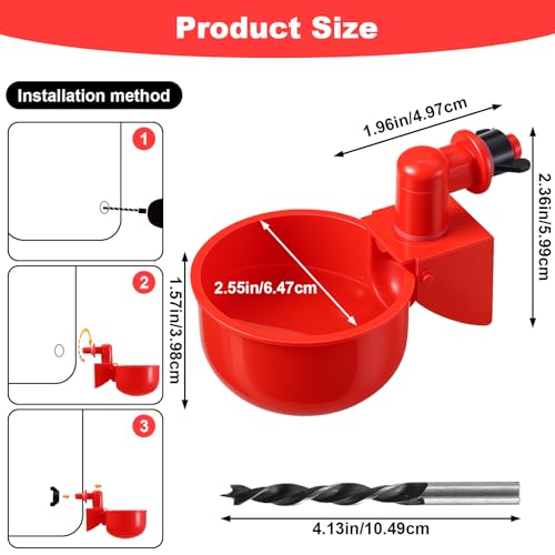 Automatic Chicken Waterer Cups, 24-Pack Poultry Drinker with Hole Saw, Gravity Fed Leak-Proof Water Feeder for Chickens, Ducks, Turkeys, Rabbits, Geese