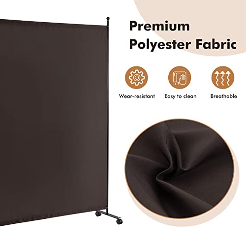 Giantex 73" x 73" Single Panel Room Divider with Wheels, Brown | Mobile Privacy Screen with Lockable Casters, Rolling Fabric Partition Wall for Home, Office, Studio - color: Brown, size: 73''W x 73''H (1 Panel)