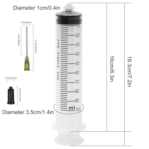 3 Pack 100ml Syringes with 55.1 Inch Tube and Needles 14G 1.5”, Sterile Syringe Individually Packaged for Labs, Liquid Measuring,Oil or Glue Applicator - style: 100ml