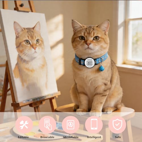 2 Pack QR Code Cat Collar with Instant Lost Pet Recovery System, Scan for Urgent Alerts & Location Info, Breakaway Reflective Collar with Safety Bell (Blue & Pink) - color: Paw pattern - Blue & Pink