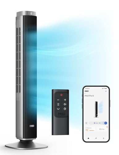 DREO Smart 42'' Tower Fan for Bedroom, 12 Speeds, 20dB Quiet Standing Fan | 40ft Far Airflow, 28 ft/s Cooling Airflow, 12 Speeds, 4 Modes, 90° Oscillating Fans for Indoors, 12H Timer, DC Motor