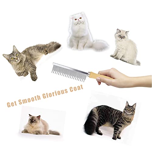 Dog Cat Grooming Comb with Wooden Handle Stainless Steel Teeth, Pet Grooming Supplies Accessories for Hairy Pets (Dual Teeth) - color: Dual Teeth