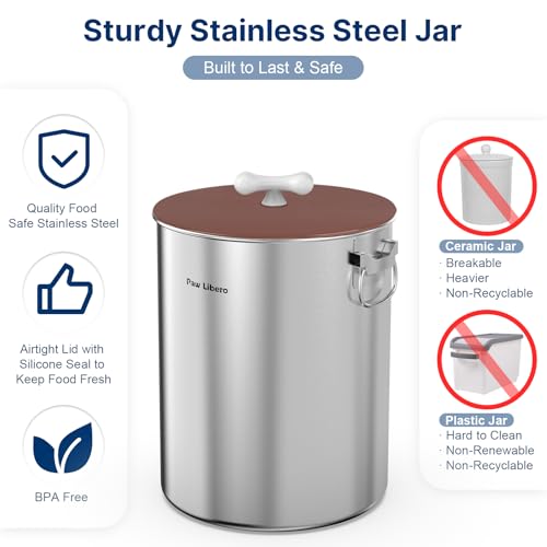 Paw Libero 25 Lbs Stainless Steel Dog Food Storage Container with Airtight Lid & Ceramic Bone Handle, Large Metal Dog Food Bin for Dogs & Cats, Keep Fresh, Easy to Clean - size: 25 lbs