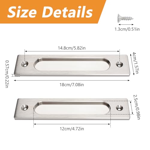 MOROBOR 180MM Rectangual Recessed Sliding Door Pulls, 2pcs Brushed Steel Flush Pull Aluminum Alloy Closet Doors Finger Pulls with Mounting Screws for Sliding Barn Door - color: Brushed Steel