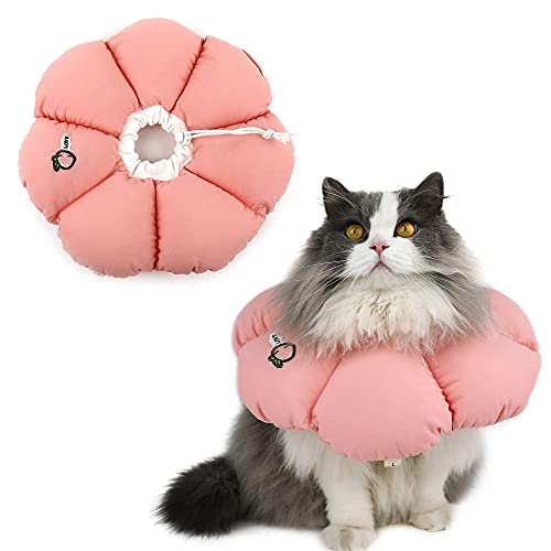 HiDREAM Cat Cone Collar,Cute Waterproof Elizabethan e Collar for Cats,Anti-Bite Lick Wound Healing Safety Cat Recovery Collar,All-Season Style - color: Pink flowers, size: Small