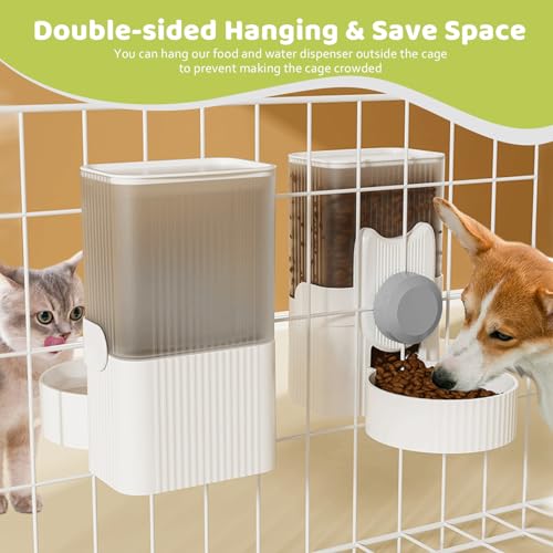 Hanging Cage Auto Pet Food Bowl Water Bottle Dispenser, 1L, Grey | Auto Gravity Pet Feeder and Waterer Set, Kennel Feeding Station, Crate Feeder Dish, For Rabbit Puppy Cats Ferret - color: Grey