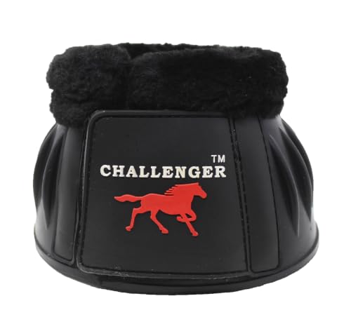 CHALLENGER Horse Training Ribbed Rubber Hoof Impact Overreach Protection Fleece Lined Bell Boots 41HI01 - color: Black, size: Large