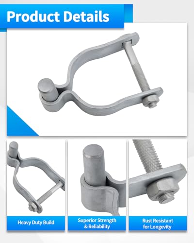 2-3/8" Chain Link Fence Frame Gate Post Male Hinge, Galvanized Steel Gate Hinges for 2-3/8" Outside Diameter Post/Pipe, Chain Link Fence Parts with Bolts and Nuts