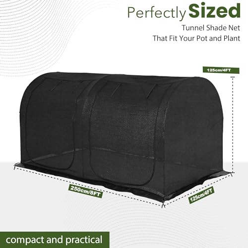 Large Tunnel 8.2'x4' Sunshade Cloth Gardening Net,Easy Set up 4FT Tall Crops Shade Cover, UV Resistant Plant 80% Sunblock Net for Vegetables,Fruits and Mini Flower Pot with Stakes and Carry - size: 8.4X4X4FT