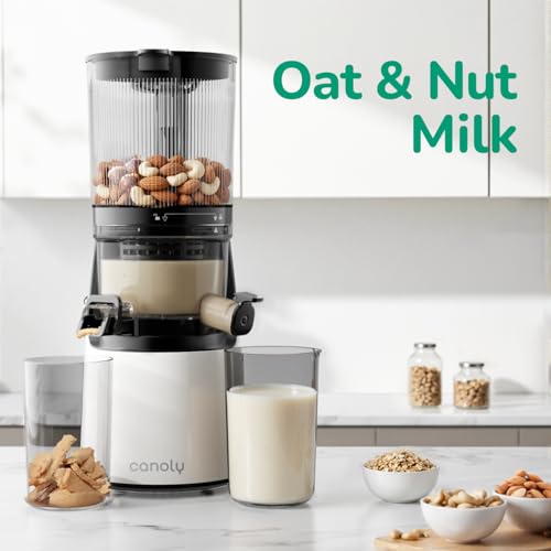 Canoly 3-in-1 Cold Press Juicer C16, Makes Juice & Sorbet & Nut Milk | 6" Extra Wide Feed Chute, Durable AC Brushless Motor, Self Precut System, Juicer Machines with BPA-Free (Pearl White) - color: Pearl White