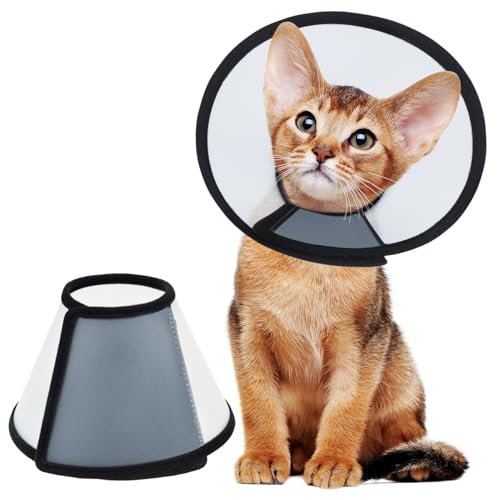 Vivifying Cat Cone Collar– 3 Sizes Lightweight Soft Edge Recovery Cone for Cats, Adjustable Plastic Elizabethan Anti-Lick E-Collar for Post-Surgery Protection (Small) - size: S