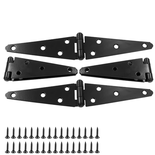 Hordion 4Pcs Strap Hinge Shed Door Hinges, 5 Inch Heavy Duty Gate Hinges | Black Tee Hinge with Screws for Fence Wood Gate Cabinet Door - size: 5 Inch, 4Pcs