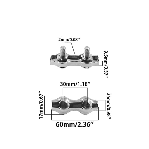 304 Stainless Steel Duplex 2-Post Cable Clamps TTZEZE Double Bolt Wire Rope Clips Clamp Fastener for 1/4 Inch Diameter Wire Rope 14 Pack - style: M6