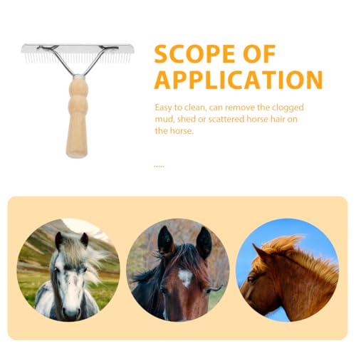 POPETPOP Horse Grooming Tool: Horse Mane and Tail Brush with Wood Handle - Combs for Pet Shedding, Dematting Brush Rake Comb for Sheep, Dog and Pet Grooming