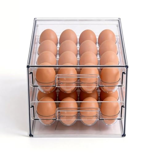 2-Tier Stackable Egg Holder for Refrigerator, Clear Egg Tray for for Kitchen Storage | BPA Free Egg Drawer for Fridge