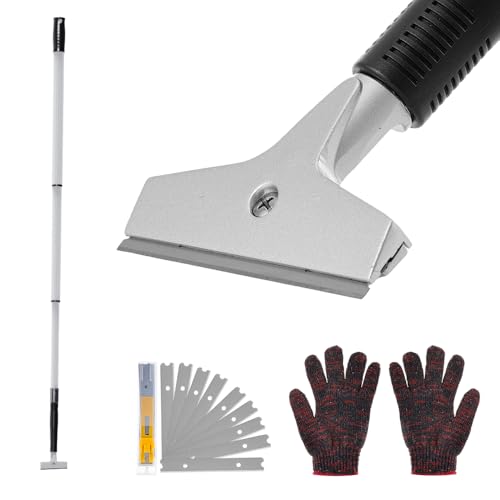 Floor Scraper, 76" Aluminum Adjustable Paint Scraper with 4-inch Razor Blade, Floor Scraper Long Handle Heavy Duty Scrappers for Cleaning Glass Wall Gum Paint Tile Glue Linoleum Carpet