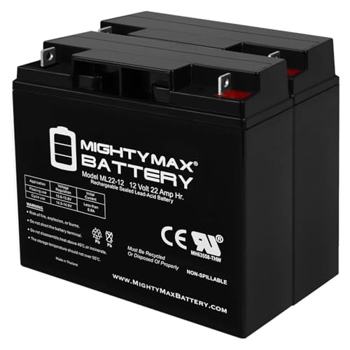 Mighty Max Battery ML22-12 - 12 Volt 22 AH, Nut and Bolt (NB) Terminal, Rechargeable SLA AGM Battery - Pack of 2 - size: 2 Pack