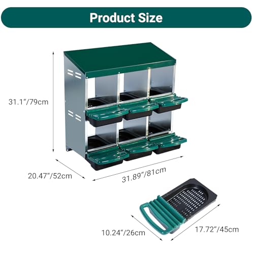 6-Hole Chicken Nesting Box with Removable Lid, Metal Chicken Coop with Roll Away Design/Easy Egg Collection/Ventilation Holes, for Chicken Coops, Duck Coops and Hens