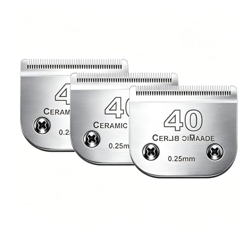 3PCS 40 Blades Dog Grooming Blades Compatible with Andis/Wahl Dog Clipper | Cut Length 1/100"(0.25mm),Dog Clipper Blade compatible with Oster A5 ,Ceramic Blade & Stainless Steel Blade - color: 3pack #40