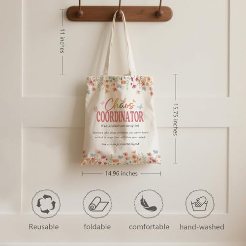 Aesthetic Canvas Tote Bag for Women - with Magnetic Snap Closure & Zipper Inner Pocket Reusable Totes Bag - color: Chaos Coordinator