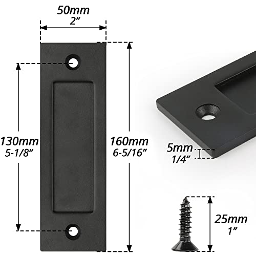 HASWARE 6" Finger Flush Pull Handle Set, Brushed Metal Sliding Barn Door Handle, Rectangular Plate, for Closet Pocket Door or Cabinet