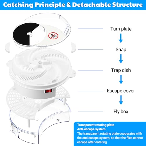 Qualirey Electric Fly Trap Automatic Rotating Insect Catcher,Batteries | Rotating Fly Gnat Trap Mechanism, UV Light Attracts Insects, Chemical-free Reusable for Outdoor Indoor Kitchens Patios - style: Batteries