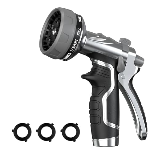 Garden Hose Nozzle, Heavy Duty Metal Water Hose Nozzle with 8 Adjustable Spray Patterns, High Pressure Hand Sprayer with Flow Control for for Garden Watering, Car & Pet Washing - color: Black
