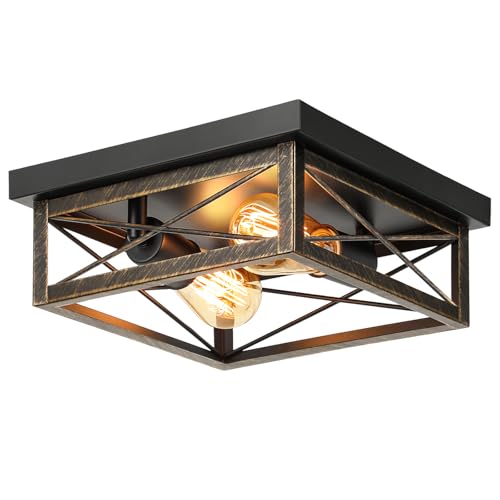 Oil Rubbed Bronze Hallway Light Fixture Ceiling, 2-Light Farmhouse Industrial Flush Mount Ceiling Lamp, 1-Pack Metal Kitchen Light Fixture, Close to Ceiling Lamp for Bedroom Living Room Entryway - color: Oil-Rubbed Bronze, size: 1-Pack