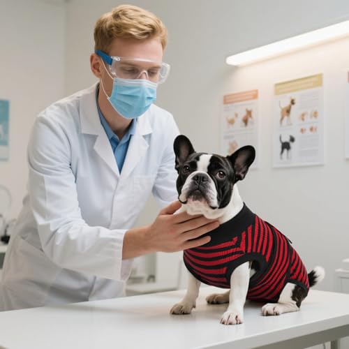 Kuoser Recovery Suit for Dogs Cats, Soft Dog Surgery Suit Female Male Spay | Professional Dog Onesie for Surgery, Substitute E-Collar & Cone, Prevent Licking Dog surgical suit Pet Neuter Suit - color: Red Stripe, size: X-small (Back:8.3-11.4'', Weight:4-7