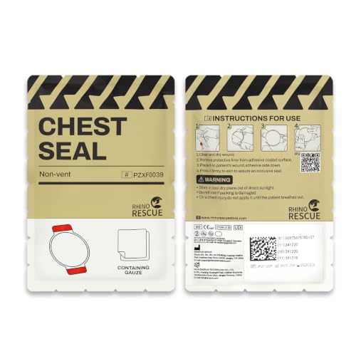 RHINO RESCUE Non-Vented Chest Seal, IFAK First Aid Supplies (6 Count) | Sterile Emergency Trauma Dressing, Occlusive Adhesive Pad Medical for Wound Care, Gunshot, Sucking Chest, HSA/FSA Approved - size: No-Vent