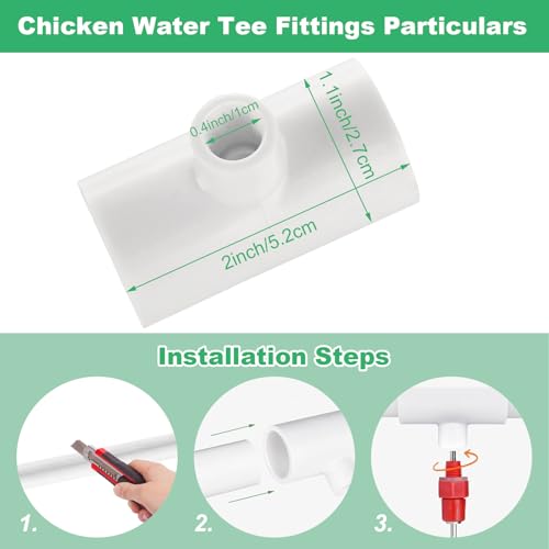 36PCS Chicken Waterer PVC Tee Fittings for Threaded Poultry Nipples Chicken Water Drinker and Feeder Cups, Fully Automatic Poultry Waterers