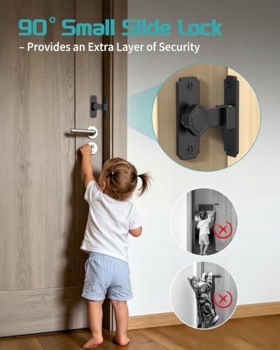 90 Degree Barn Door Latch with Thickened Spacer for Barn, Cabinet | Flip sliding door lock, security gate latches, aluminum alloy, for bathroom, screen, fence, sliding door - color: Black