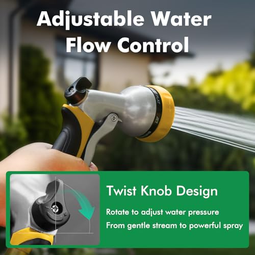 RESTMO Garden Hose Nozzle, Heavy Duty Metal Water Hose Nozzle with 7 Adjustable Spray Patterns, High Pressure Hand Sprayer with Flow Control, Best for Watering Plant & Lawn, Washing Car & Pet, Yellow - color: Yellow