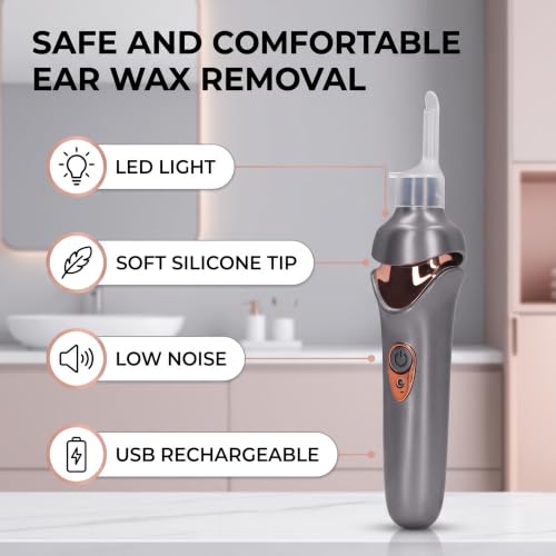 Electric Ear Suction Device, Portable Automatic Electric Vacuum Ear Pick Ear Cleaner Earwax Remover with LED Light for Earwax Removal, Soft Prevent Ear Pick Clean Tools Set (Black) - color: Black