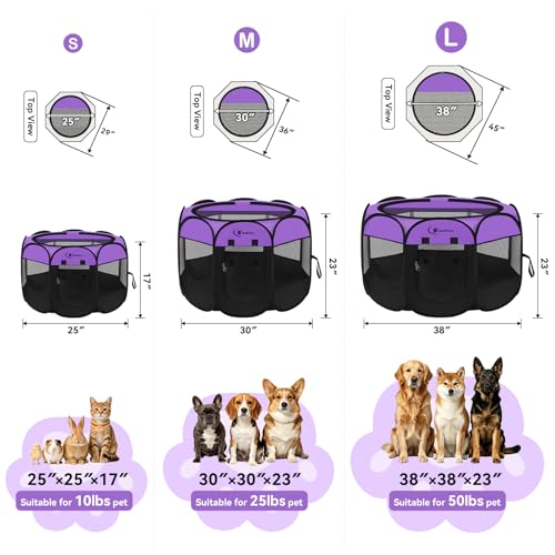 Siedihit Dog Cat Playpen, Puppy Pet Playpen, Small Dogs Tent Crates Cage | Indoor/Outdoor, Portable Pop Up Dog Kennel Playpen with Carrying Case for Dogs/Cats/Rabbits,Purple - color: Purple