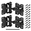 2 Pack Self Closing Gate Hinges for Wooden Fences Heavy Duty Solid Vinyl Fence Gate Closer Hinges with 22 Screws Swing Adjuster Tool 90 Degree Tension Gate Hardware Kit Black Finish - size: Self Closing