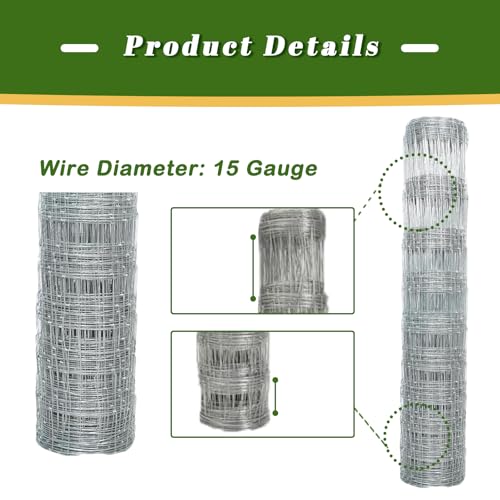 Galvanized Farm Fence, 6ft x 328ft Heavy Duty Wire Fencing for Cattle, Goats, Deer, Horses, Chicken,Pasture, Garden Boundary – Rust Resistant, Easy Installation