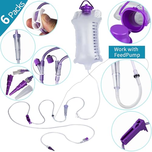 VWJ 6 Packs E-nteral Delivery Gravity Bag, 1200ML Feeding Bag, Pump Bags, Disposable E-nteral N-utrition Bag