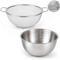 18/8 Stainless Steel Fine Mesh Colander Set, 3.5Qt | Includes 1 mixing bowl with built-in measurement marks and 1 fine 20-mesh strainer for rinsing, mixing, and draining.