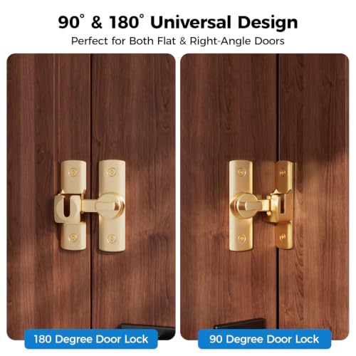 Barn Door Lock, 90/180 Degree Latch Lock, Gate Latches for Fence, Flip Latch Safety Door Lock for Sliding Door, Garden, Closet, Bathroom, Pocket Doors, Gold-2Pack - color: Gold
