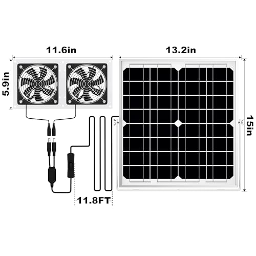 Solar Fan for Greenhouse, 20W Solar Powered Fan for Chicken Coop, Waterproof Exhaust Fan for Shed with 11.8ft/3.6m Cable - style: Solar Fan-20W