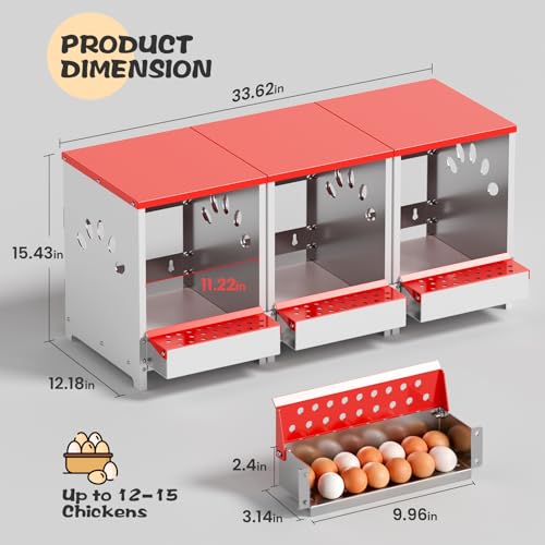 Chicken Nesting Boxes One Hole, Large Metal Hen Laying Box with Swing Perch | Roll Away Egg Collection, Wall Mountable with Vented Holds for Chickens Ducks Birds - size: 4.1"L x 9.9"W x 15.4"H