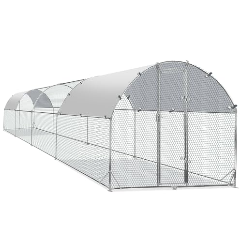 TOLEAD Large Metal Chicken Coop Upgrade Tri-Supporting Wire Mesh Chicken Run,Chicken Pen Walk in with Water-Resident and Anti-UV Cover,Duck Rabbit House Outdoor（300" L x 108" W x 78" H） - size: 300.0"L x 108.0"W x 78.0"H