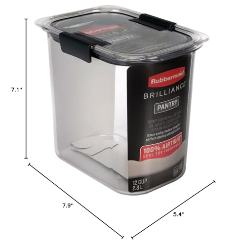Rubbermaid Brilliance 12-Cup Airtight Food Storage Container,Perfect for Pantry Staples,Clear/Grey,(Pack of 2) - size: 12 Cup (Pack of 2)