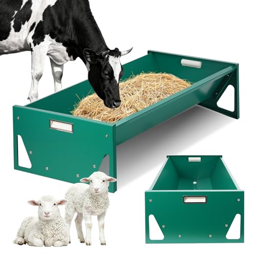 Goat Feeder Horse Trough Livestock Grain & Hay Feeder | Heavy-Duty Galvanized Steel Livestock Feeding Trough with Drain Holes, Works for Deer, Goat, Sheep, Cattle, Horse and Pig
