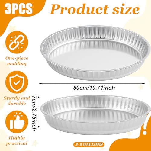 Zonon 3 Pack 3.5 Gallon Galvanized Steel Feeding Food Steel Pans 19.7 Inches Galvanized Oil Drain Pans Utility Bowl for Livestock Pet Dog Ducks Horses Feeder - size: 3.5 Gallon