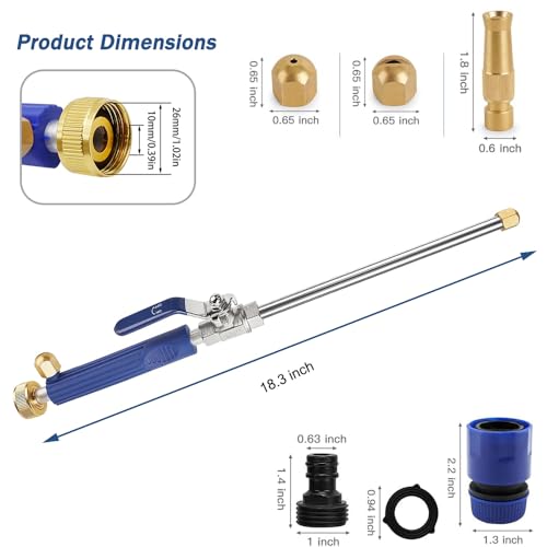 Hydro Jet High Pressure Power Washer - Magic Power Washer Extendable Wand, Flexible Water Hose Universal Nozzle, Gutter Patio Car Pet Window Cleaning (18inch-Blue) - color: 18inch-blue